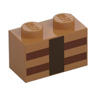Brick 1 x 2 with Reddish Brown and Dark Brown Lines Print (Medium Nougat)