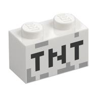 Brick 1 x 2 with Black 'TNT' Pixelated Print (White)
