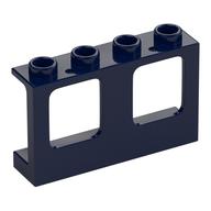 Window 1 x 4 x 2 Plane, Hollow Studs, Single Hole Top and Bottom for Glass (Dark Blue)