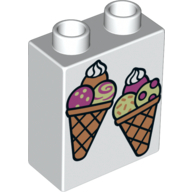 Duplo Brick 1 x 2 x 2 with Two Ice Creams Print (White)