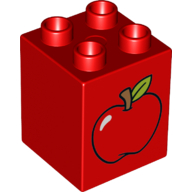Duplo Brick 2 x 2 x 2 with Apple Print (Red)