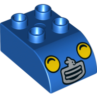 Duplo Brick 2 x 3 with Curved Top with Car Grill, Headlights Print (Blue)