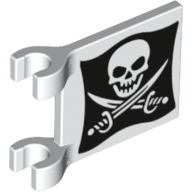 Flag 2 x 2 Square [Thick Clips] with Skull and Crossed Cutlasses (Jolly Roger) Print (White)