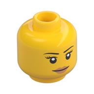 Minifig Head, Thin Eyebrows, Eyelashes, White Pupils and Peach Lips Smile Print (Yellow)