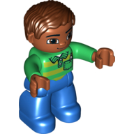 Duplo Figure with Parted Wavy Hair Reddish Brown, with Medium Nougat Face (Green)