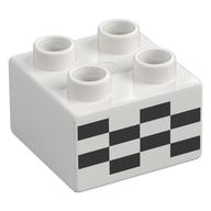 Duplo Brick 2 x 2 with Black Checkered Print (White)