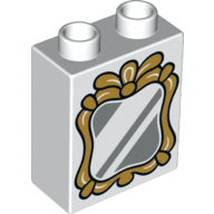 Duplo Brick 1 x 2 x 2 with Silver Mirror and Gold Frame Print (White)