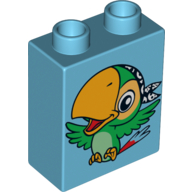 Duplo Brick 1 x 2 x 2 with Bird Skully the Parrot Print (Medium Azure)
