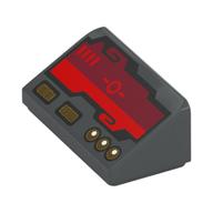 Brick Sloped 30° 1 x 2 x 2/3 with Dark Red Horizon Screen and Gold Switches and Buttons Print (Dark Bluish Gray)
