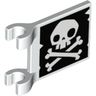 Flag 2 x 2 Square [Thick Clips] with Skull and Crossbones (Jolly Roger) without Lower Jaw Print (White)