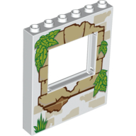 Panel 1 x 6 x 6 with Window with Tan Bricks, Grass and Leaves Print (White)