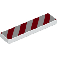 Tile 1 x 4 with Red and White Danger Stripes Red Print (White)