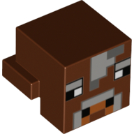 Minifig Head Special, Cube with Rear Ledge, Pixelated Light and Dark Bluish Gray Pixelated Face Print (Cow) (Reddish Brown)