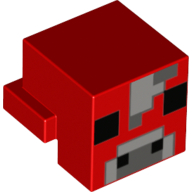 Minifig Head Special, Cube with Rear Ledge, Pixelated Light and 2 Dark Bluish Gray and Black Face Print (Mooshroom) (Red)