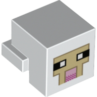 Minifig Head Special, Cube with Rear Ledge, Pixelated Tan Face with Pink Mouth Print (White)