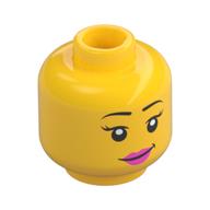 Minifig Head Juno, Eyebrows, Pink Lips, Eyelashes / Sunglasses with Purple Frames Print (Yellow)
