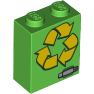 Brick 1 x 2 x 2 with Yellow Arrows Recycle Print (Bright Green)