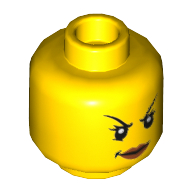 Minifig Head Ninja / Queen, Arched Thin Eyebrows, Eyelashes, Dark Pink Lips, Evil Smile Print (Yellow)