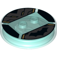 Function Brick Round 4 x 4 x 2/3 with 2 Studs and Batman Symbol Print (Trans-Light Blue)