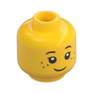 Minifig Head Sally, Girl, Eyelashes, Freckles, Smile (Yellow)