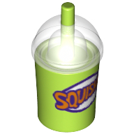 Equipment Cup and Straw with Trans Clear Dome Lid and Dark Purple and Orange 'SQUISHEE' Print (Lime)