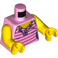 Torso, Tank Top with Bright Pink and Stripes and Flower Necklace Print, Yellow Arms and Hands (Bright Pink)