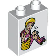 Duplo Brick 1 x 2 x 2 with Dual Sided Happy Girl / Hurt Girl on Rollerskates Print (White)