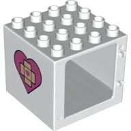 Duplo Door / Window Frame 4 x 4 x 3 - Thin Top with Heart with Bandage Cross with Heart on Both Sides Print (White)