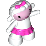 Duplo Figure Sheep with Dark Pink Skirt and Bow Print (Lambie) (White)