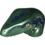 Animal Body Part, Dinosaur, Raptor Head with Tan Teeth and Tan and Dark Blue Marks Print (Dark Green)