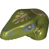 Animal Body Part, Dinosaur, Raptor Head with Tan Teeth and Tan and Sand Blue Marks Print (Olive Green)