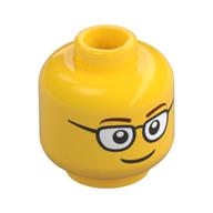 Minifig Head, Glasses with Brown Thin Eyebrows, Smile Print (Yellow)
