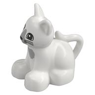 Duplo Animal Cat / Kitten Sitting with Gray Nose and Chest Print (White)