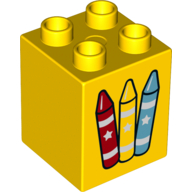 Duplo Brick 2 x 2 x 2 with Crayons Print (Yellow)