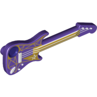 Musical Instrument Guitar Electric with White Strings and Star and Gold Geometric Print (Dark Purple)