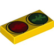 Tile 1 x 2 with Traffic Light Green Walk and Red Don't Walk Print (Yellow)