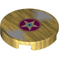 Tile Round 2 x 2 with Vinyl Record with Magenta Center and Star Print (Pearl Gold)