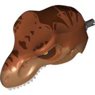 Animal Body Part, Dinosaur, Tyrannosaurus Rex Head with Pin, White Teeth, Dark Orange Top and Dark Brown Stripes Print (Medium Nougat)
