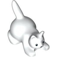 Animal, Cat, Kitten Crouching with Black Eyes, Nose, and Whisker Dots Print (White)