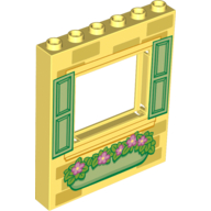 Panel 1 x 6 x 6 with Window with Yellowish Green Shutters and Flower Box Print (Bright Light Yellow)