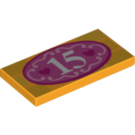 Tile 2 x 4 with '15' and Dark Pink Hearts in Oval Print (Bright Light Orange)