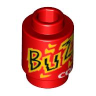 Brick Round 1 x 1 with 'Buzz Cola' Print (Red)