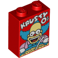 Brick 1 x 2 x 2 with 'KRUSTY O's' Cereal Box Print (Red)