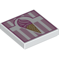 Tile 2 x 2 with Ice Cream Cone on Pink and White Print (White)
