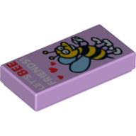 Tile 1 x 2 with Bee with Hearts and 'LET'S BEE FRIENDS' Print (Lavender)