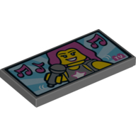 Tile 2 x 4 with Pop Star with Microphone and Music Notes on TV Screen Print (Dark Bluish Gray)