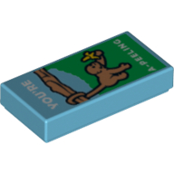 Tile 1 x 2 with Monkey with Banana and 'YOU'RE A-PEELING' Print (Medium Azure)
