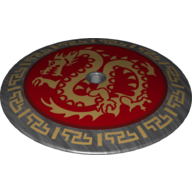 Dish 9 x 9 Inverted with Pin Hole (Radar) and Gold Dragon on Red Medallion Print (Pearl Titanium)