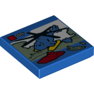 Tile 2 x 2 with LEGO Set Box, 'City' Helicopter Print (Blue)
