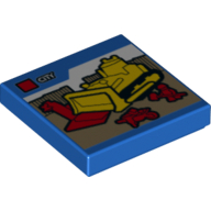 Tile 2 x 2 with LEGO Set Box, 'City' Bulldozer Print (Blue)